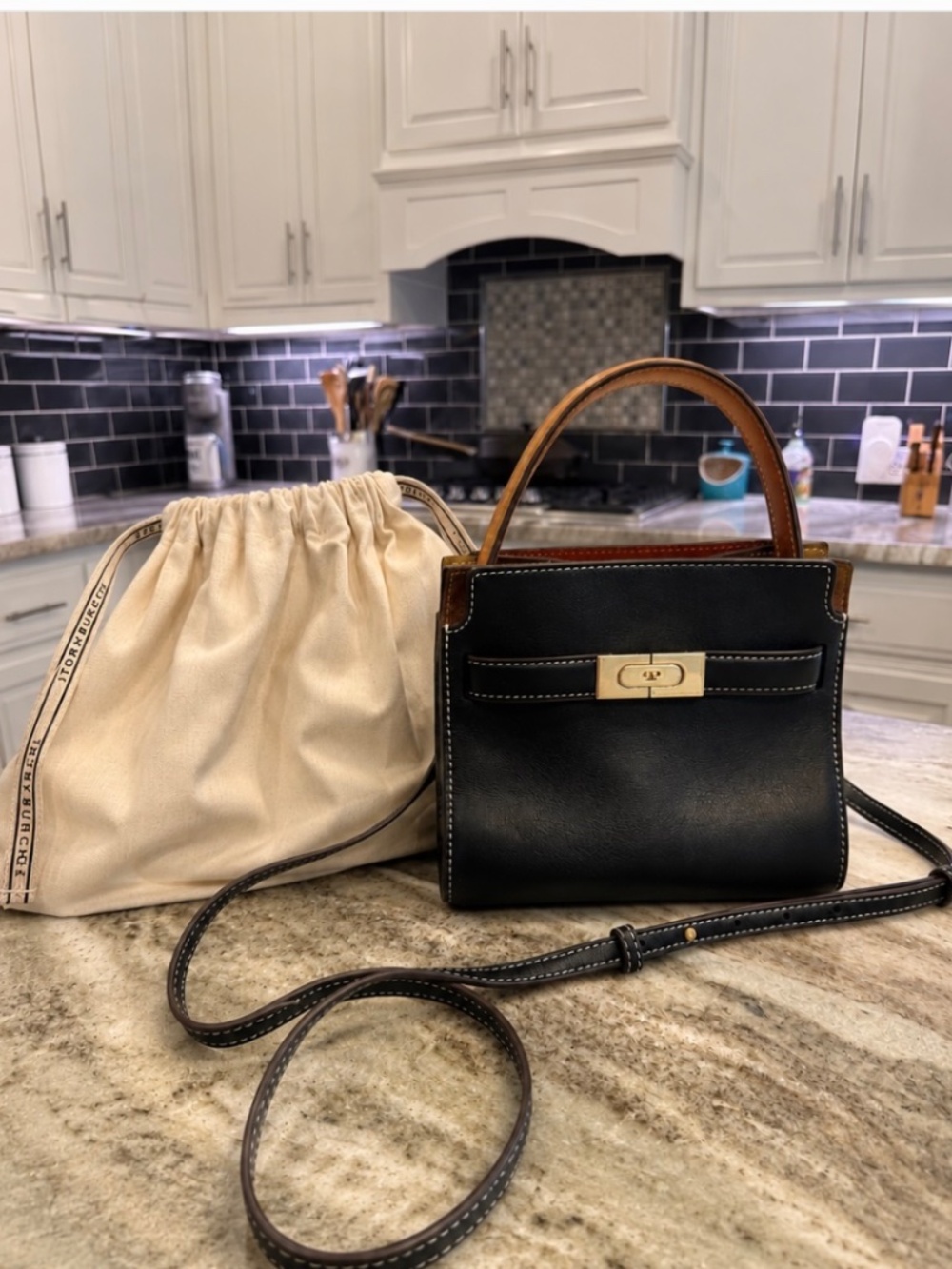 Tory Burch Lee Radziwill Petite Double Bag Black Crossbody + Dust Bag - Picture 5 of 16